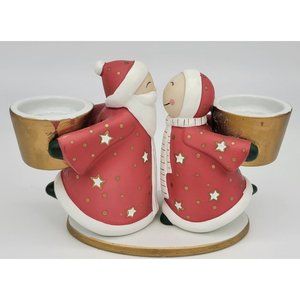 Partylite Santa Claus and Mrs Claus Kissing Taper Candle Holder Ceramic